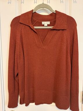 Ava & Viv Rust V-Neck Collared Knit Sweater